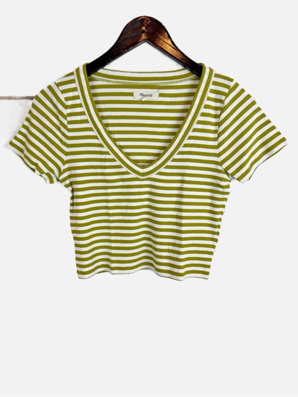 Madewell | Striped V-Neck Crop Tee, M